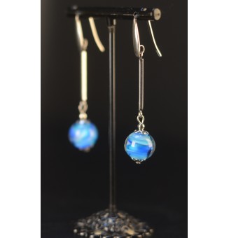boucles d'oreilles artisanales en verre filé - bleu - acier inoxydable