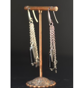 Boucles d’oreilles noires – Tubes en verre filé & acier inoxydable