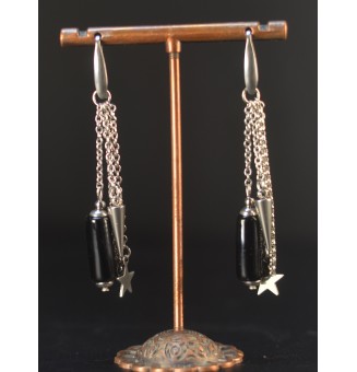 Boucles d’oreilles noires – Tubes en verre filé & acier inoxydable