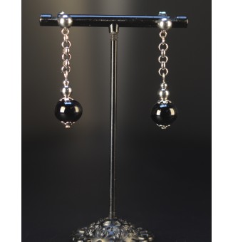 Boucles d’oreilles en perles verre filé – noir - acier inoxydable