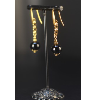 Boucles d’oreilles en perles verre filé – noir - acier inoxydable doré