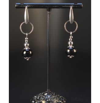 Boucles d’oreilles en perles verre filé – noir - acier inoxydable