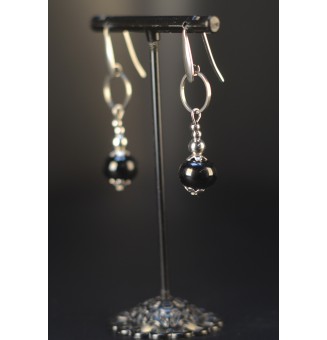 Boucles d’oreilles en perles verre filé – noir - acier inoxydable