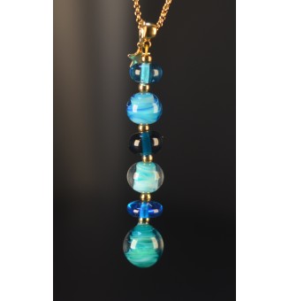 Collier "Éclat de Joie" – Création bleu  en Verre Filé – Pendentif 6 Perles Artisanales