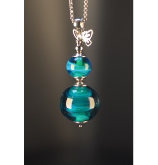 Collier Long Bleu & Vert En Verre Filé – Acier Inoxydable – Perles Artisanales – 72 cm