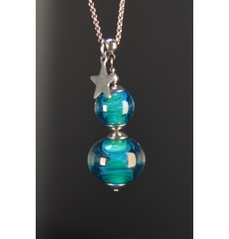 Collier Long Bleu & Vert En Verre Filé – Acier Inoxydable – Perles Artisanales – 72 cm