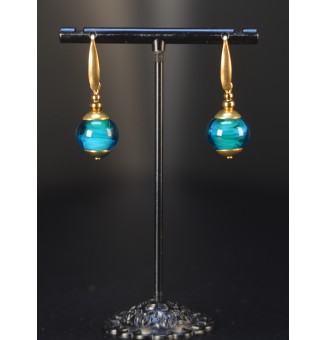 Boucles d’oreilles en perles verre filé – BLEU VERT- acier inoxydable doré