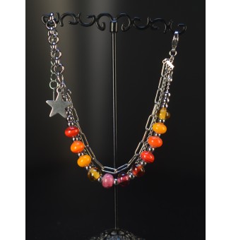Bracelet Multi Rangs Argenté en Acier Inoxydable – Perles de Verre Filé Translucides Multicolores – Bijou Artisan Français