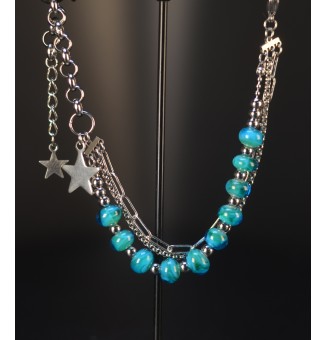 Bracelet Multirangs  & Perles de Verre Filé – Modèle Unique - bleu / vert