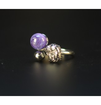 Bague réglable acier inoxydable avec perle de verre – Nouveau modèle - violet