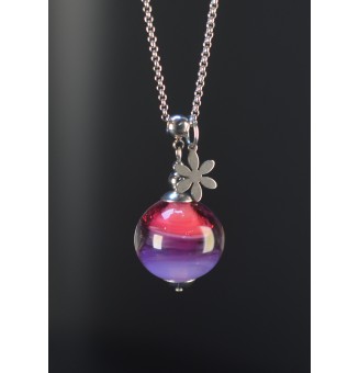 Collier long en perles de verre filé – Dégradé rose, violine et violet – 75 cm – Acier inoxydable