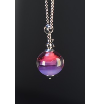 Collier long en perles de verre filé – Dégradé rose, violine et violet – 75 cm – Acier inoxydable
