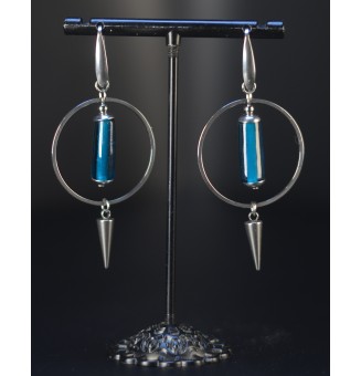 Boucles d’oreilles en perles verre filé – bleu - acier inoxydable