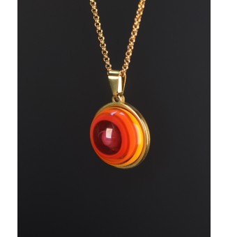 Collier Cabochon Multicolore Lumineux – Verre Filé & Acier Inoxydable Doré