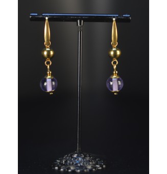 Boucles d’oreilles en perles verre filé – violet translucide - acier inoxydable doré
