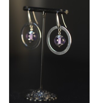 Boucles d’oreilles en perles verre filé – violet translucide - acier inoxydable