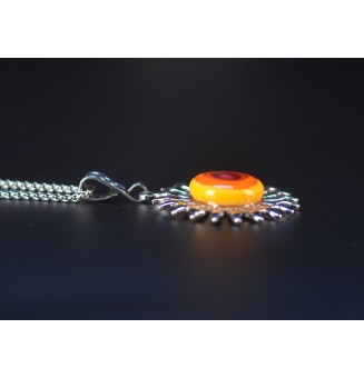 Collier Soleil – Cabochon en Verre Filé Multicolore & Acier Inoxydable Argenté