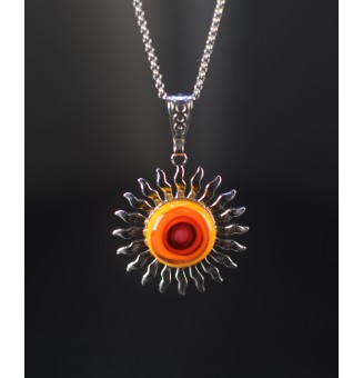Collier Soleil – Cabochon en Verre Filé Multicolore & Acier Inoxydable Argenté