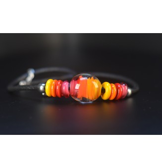 collier multicolore  45 +3cm avec perles de verre cuir noir