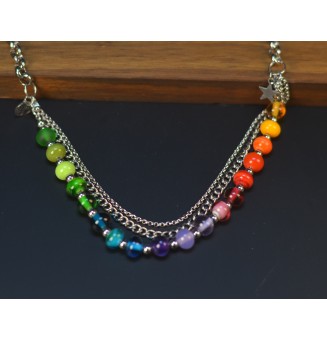 Collier Multi-Rangs Multicolore – Dégradé Lumineux en Verre Filé Artisanal