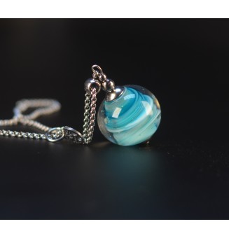 Collier long en perles de verre filé – bleu clair – 72 cm – Acier inoxydable
