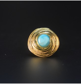 Bague en Verre Filé au Chalumeau "BLEU "  - acier INOXYDABLE doré