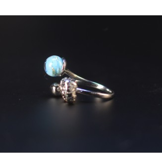 Bague réglable acier inoxydable avec perle de verre – Nouveau modèle - bleu