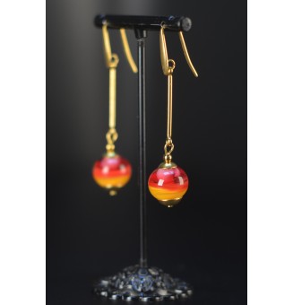 Boucles d’oreilles en perles verre filé – turquoise - acier inoxydable doré