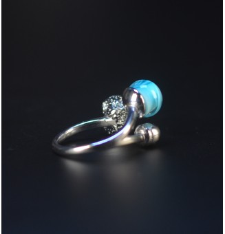 Bague réglable acier inoxydable avec perle de verre – Nouveau modèle - bleu 2 tons