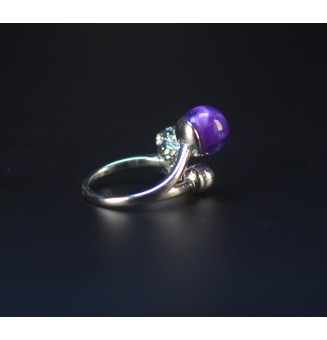 Bague réglable acier inoxydable avec perle de verre – Nouveau modèle - violet