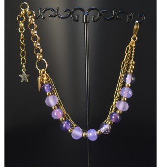 Bracelet Multirangs  & Perles de Verre Filé – Modèle Unique - Violet mauve