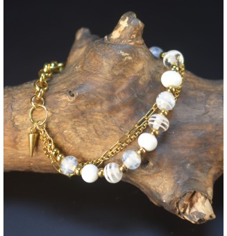 Bracelet Multirangs  & Perles de Verre Filé – Modèle Unique - blanc