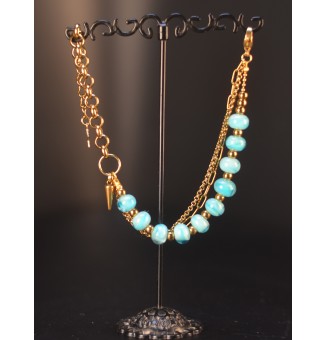 Bracelet Multirangs  & Perles de Verre Filé – Modèle Unique - bleu clair 2 tons