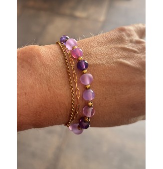 Bracelet Multirangs  & Perles de Verre Filé – Modèle Unique - Violet mauve