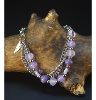 Bracelet Multirangs  & Perles de Verre Filé – Modèle Unique - Violet mauve