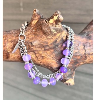Bracelet Multirangs  & Perles de Verre Filé – Modèle Unique - Violet mauve