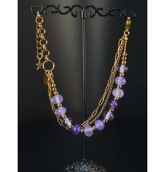Bracelet Multirangs  & Perles de Verre Filé – Modèle Unique - Violet mauve