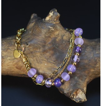 Bracelet Multirangs  & Perles de Verre Filé – Modèle Unique - Violet mauve