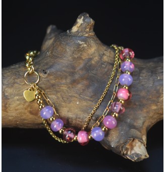 Bracelet Multirangs  & Perles de Verre Filé – Modèle Unique - rosemauve