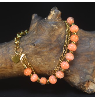 Bracelet Multirangs  & Perles de Verre Filé – Modèle Unique - Abricot
