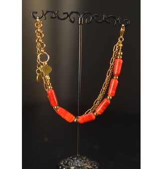 Bracelet multi-rangs doré – Perles de verre artisanales rouges