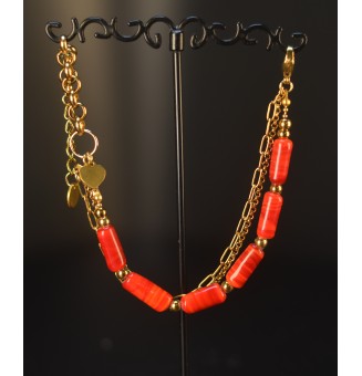 Bracelet multi-rangs doré – Perles de verre artisanales rouges