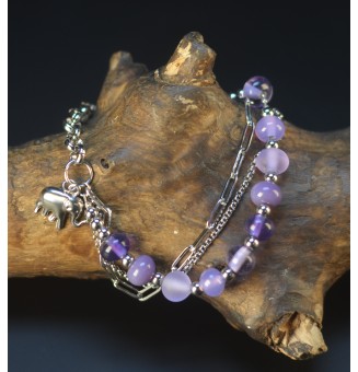 Bracelet Multirangs  & Perles de Verre Filé – Modèle Unique - Violet mauve