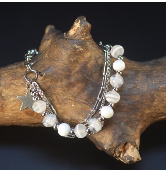 Bracelet Multirangs  & Perles de Verre Filé – Modèle Unique - blanc