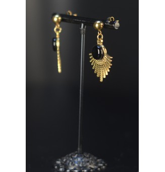 Boucles d’oreilles demi soleil en cabochon de verre filé – Noir