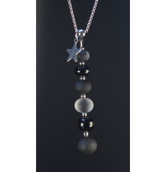 Collier Noir Élégance – Perles de Verre Filé Mate & Brillante – Acier Inoxydable Argenté