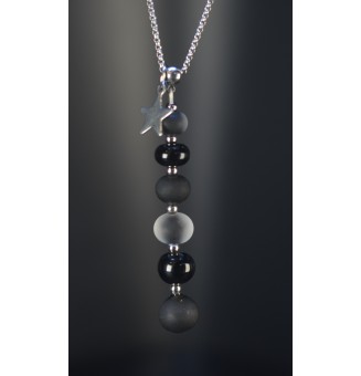 Collier Noir Élégance – Perles de Verre Filé Mate & Brillante – Acier Inoxydable Argenté