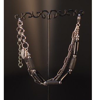 Bracelet multi-rangs noir en perles de verre filé – Acier inoxydable argenté