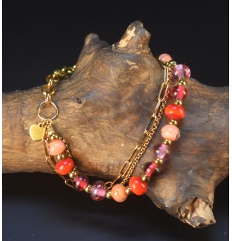 Bracelet Multirangs Doré & Perles de Verre Filé – Modèle Unique - MULTICOLORE