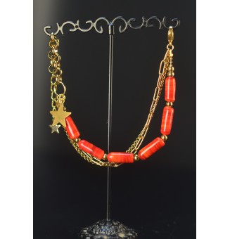 Bracelet multi-rangs doré – Perles de verre artisanales rouges